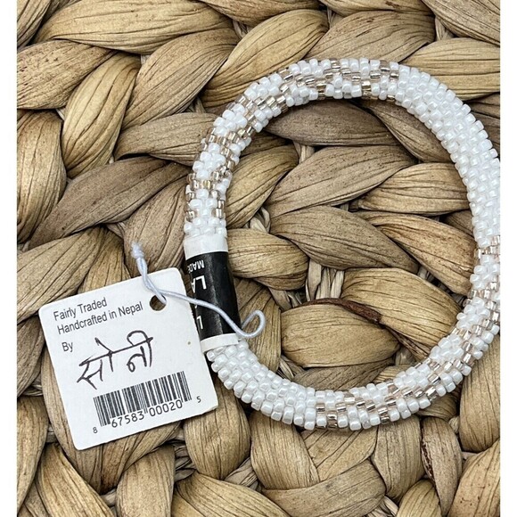 LILY and LAURA "Rose Gold Overlay on White" Hand Crocheted Beaded Bracelet - Picture 3 of 3